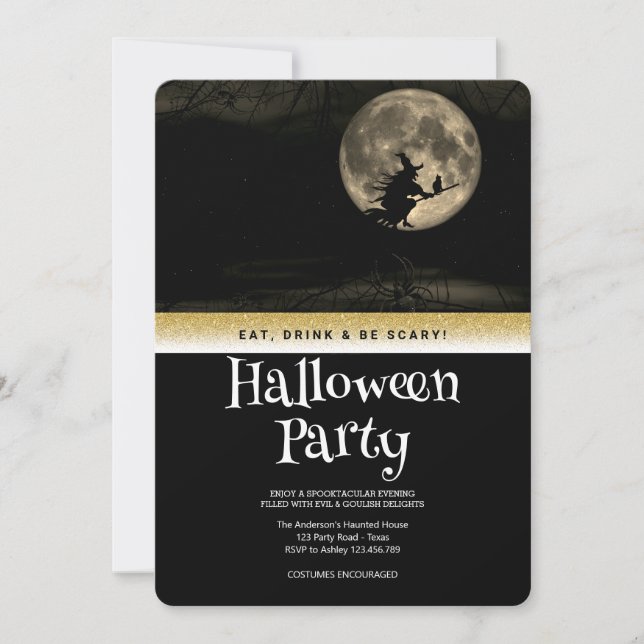 Halloween Party Gothic Fantasy Monn Witch Invitation (Front)