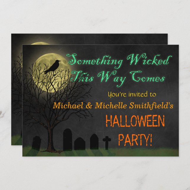 Halloween Party | Graveyard Crow and Moon Invitation (Front/Back)