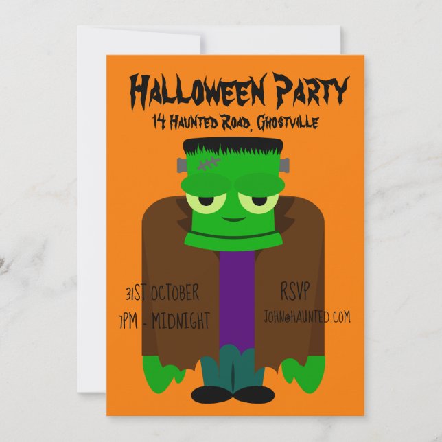 Halloween party green monster invitation (Front)