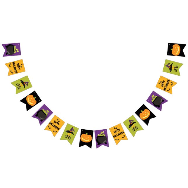 Halloween Party Green Purple Yellow Black Witch Bunting (All)
