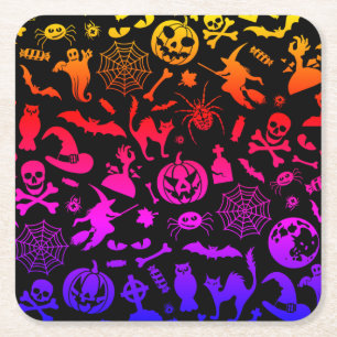 Halloween Party Happy Halloween neon spooky scary Square Paper Coaster