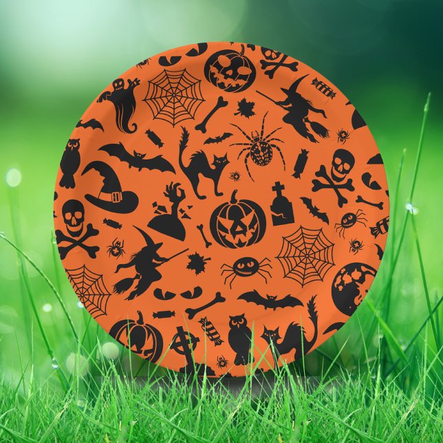 Halloween Party Happy Halloween orange black fun Paper Plate (Creator Uploaded)