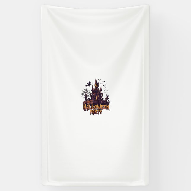 Halloween Party Haunted Castle Pumpkins Bats Banner (Vertical)