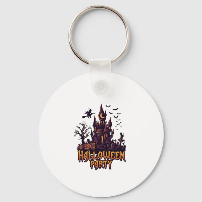 Halloween Party Haunted Castle Pumpkins Bats Key Ring (Front)