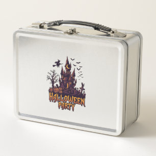 Halloween Party Haunted Castle Pumpkins Bats Metal Lunch Box
