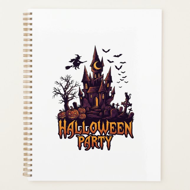 Halloween Party Haunted Castle Pumpkins Bats Planner (Front)