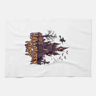 Halloween Party Haunted Castle Pumpkins Bats Tea Towel