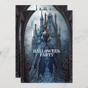 Halloween Party Haunted House Blue Night Scary Invitation