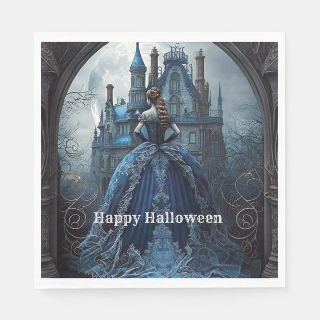 Halloween Party Haunted House Blue Night Scary Napkin (Front)