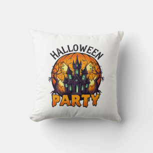 Halloween Party Haunted House Pumpkin Bats_1 Cushion