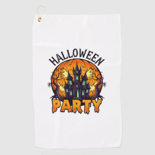 Halloween Party Haunted House Pumpkin Bats_1 Golf Towel