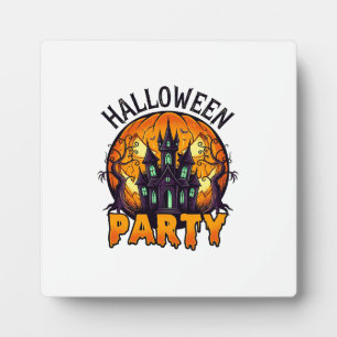 Halloween Party Haunted House Pumpkin Bats_1 Plaque