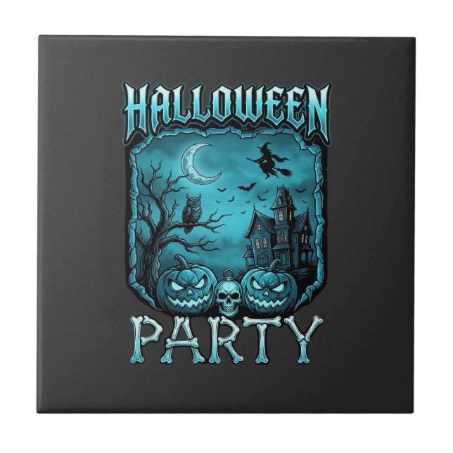 Halloween Party Haunted House Pumpkins Skull Witch Ceramic Tile (Front)