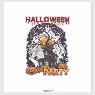 Halloween Party Haunted House Tree Pumpkins Black