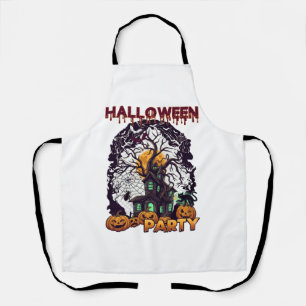 Halloween Party Haunted House Tree Pumpkins Black Apron
