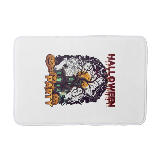Halloween Party Haunted House Tree Pumpkins Black  Bath Mat (Front)