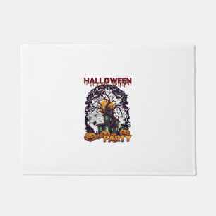 Halloween Party Haunted House Tree Pumpkins Black Doormat