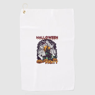 Halloween Party Haunted House Tree Pumpkins Black  Golf Towel