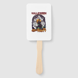 Halloween Party Haunted House Tree Pumpkins Black Hand Fan