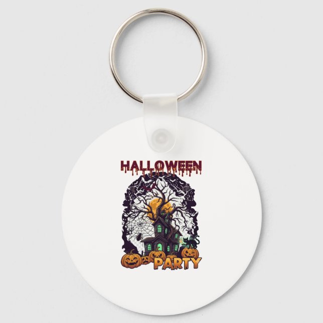 Halloween Party Haunted House Tree Pumpkins Black  Key Ring (Front)
