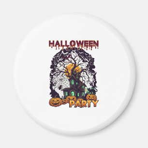 Halloween Party Haunted House Tree Pumpkins Black Magnet