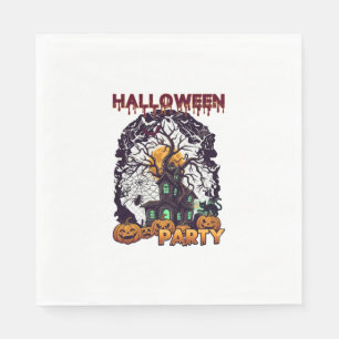 Halloween Party Haunted House Tree Pumpkins Black Napkin