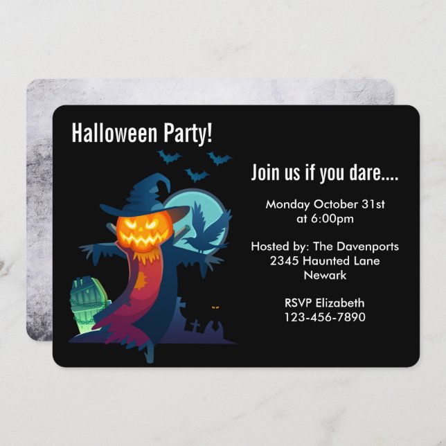 Halloween Party Haunted Scarecrow Invitation (Front/Back)