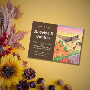 Halloween Party Hayride Rustic Autumn Folk Art Invitation