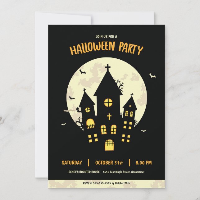 Halloween Party House Black Invitation (Front)