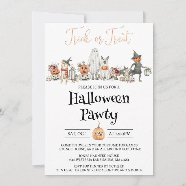 Halloween Party Invitation, A Kids and Dog Pawty Invitation (Front)