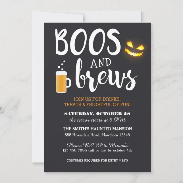 Halloween Party Invitation, Adult, Boos and Brews Invitation (Front)