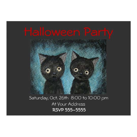 Halloween Party Invitation Black Cat Post Card