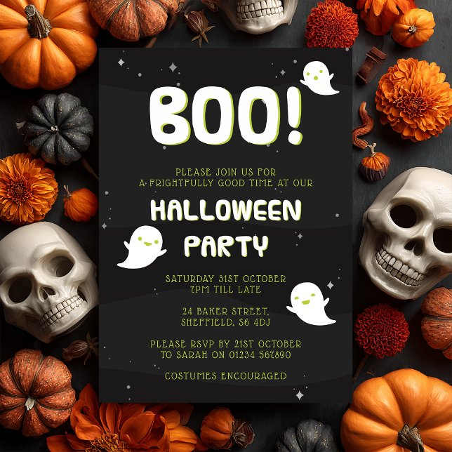 Halloween party invitation - Boo! (Boo! 👻 Join us for a frightfully fun Halloween party with this ghostly invitation.)