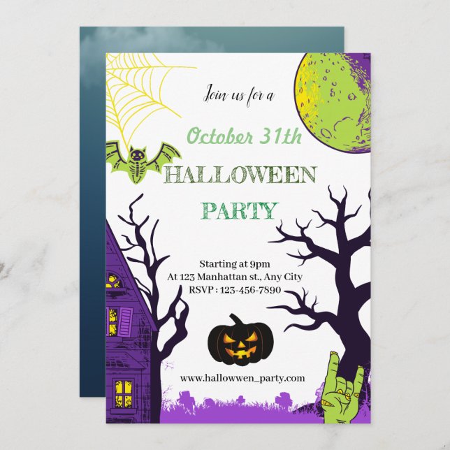 Halloween Party Invitation Card (Front/Back)