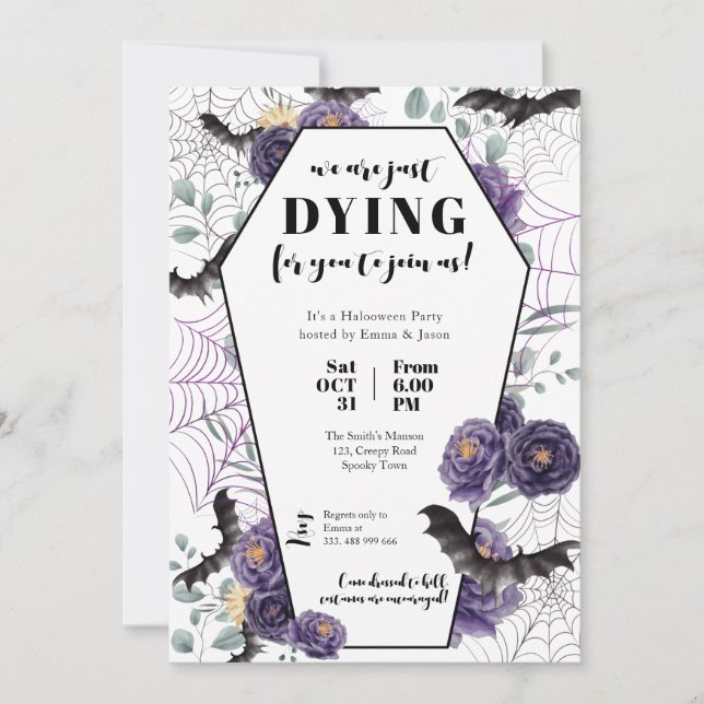 Halloween Party Invitation Floral Grave (Front)