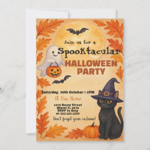 Halloween Party Invitation Flying Bats Full Moon
