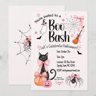 Halloween Party Invitation Girly Pink and Black   