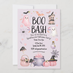 Halloween Party Invitation Girly Pink and Purple