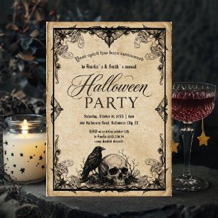 Halloween Party Invitation Gothic Raven Skull An