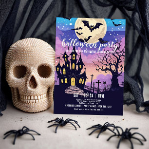 Halloween Party Invitation Haunted House Full Moon
