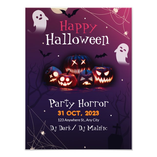 Halloween Party Invitation, Horror Party Halloween Photo Print (Front)