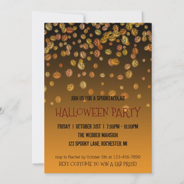 Halloween party invitation jack o' lantern rain (Front)