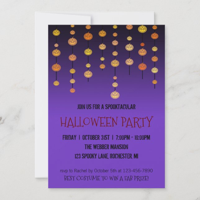 Halloween party invitation jack o' lantern strings (Front)