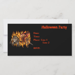 Halloween Party Invitation Monsters Flames Card