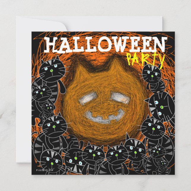 Halloween Party Invitation Pumpkin Cat Face (Front)