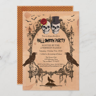 Halloween party invitation. Rustic sugar skull Invitation