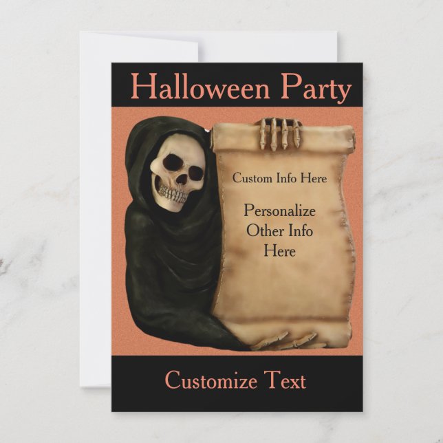 Halloween Party Invitation Scary & Creepy Skeleton (Front)