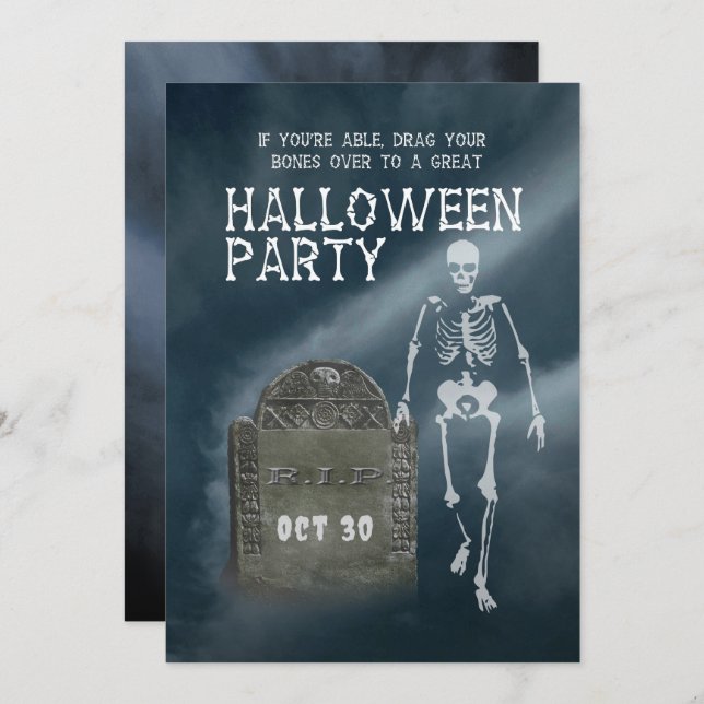 Halloween Party invitation Skeleton and Tombstone (Front/Back)