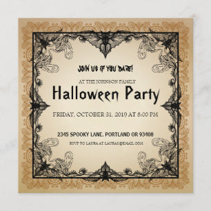 Halloween Party Invitation Vintage Gothic Bats