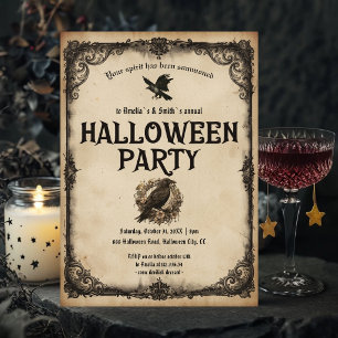 Halloween Party Invitation   Vintage Gothic Raven 